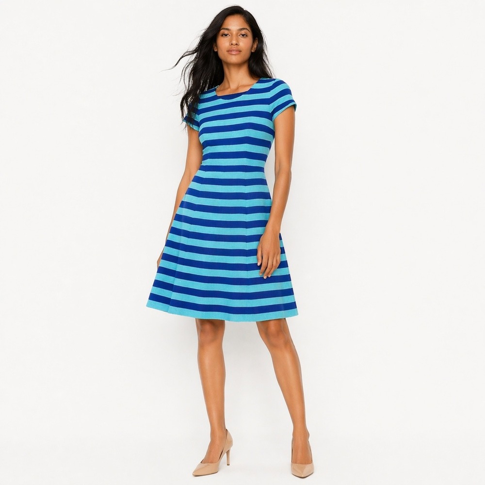 Boden‎ Womens Maggie Ottoman Fit and Flare Dress 4 Blue Striped Nautical Resort